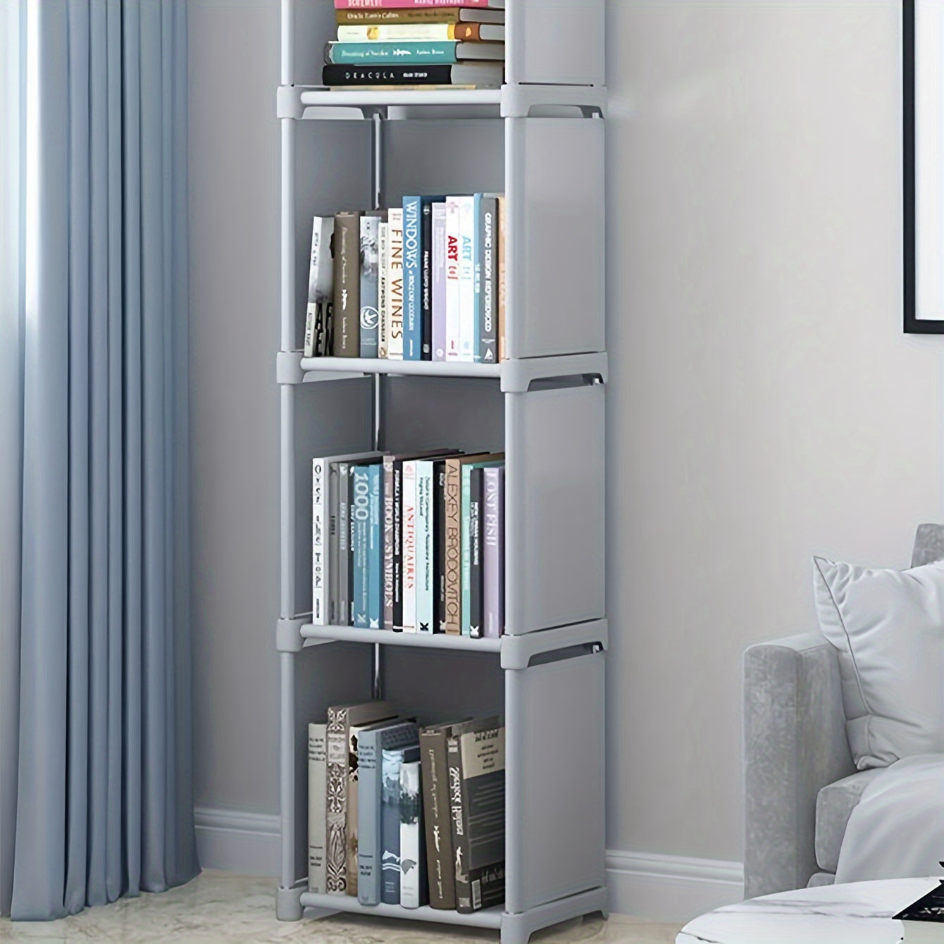 4-Storey Metal Bookshelf with Stackable and Detachable Storage Rack for Home Use in Bedroom Kitchen Living Room