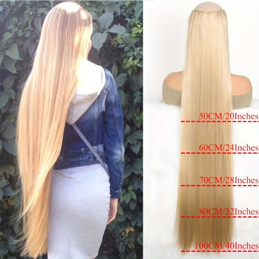 Women Synthetic Hair Extensions Clip-In Long Straight Black Brown Blonde 50-100cm