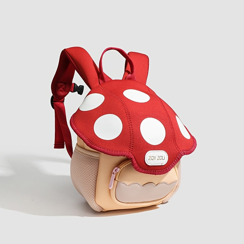 Cute Cartoon Mushroom Backpack for Kids Durable Polyester Adjustable Straps Lightweight Zippered School Bag