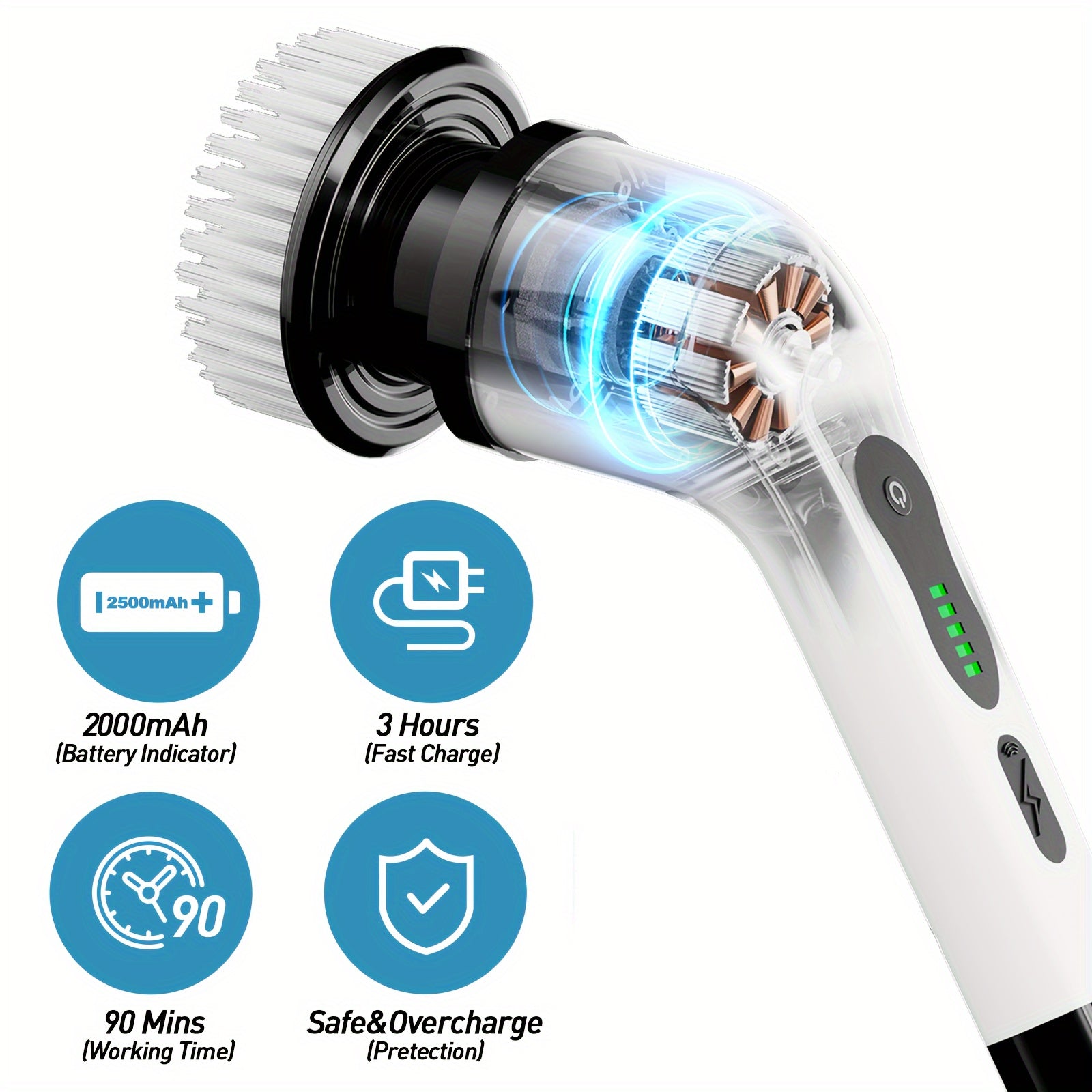 Wireless Electric Spin Mop with Interchangeable Brush Heads Telescopic Handle Cordless 360° Cleaning