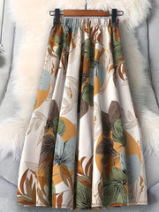 Plus Size Women's Elegant Mid-Length Vacation Skirt Printed Fabric Elastic Waist