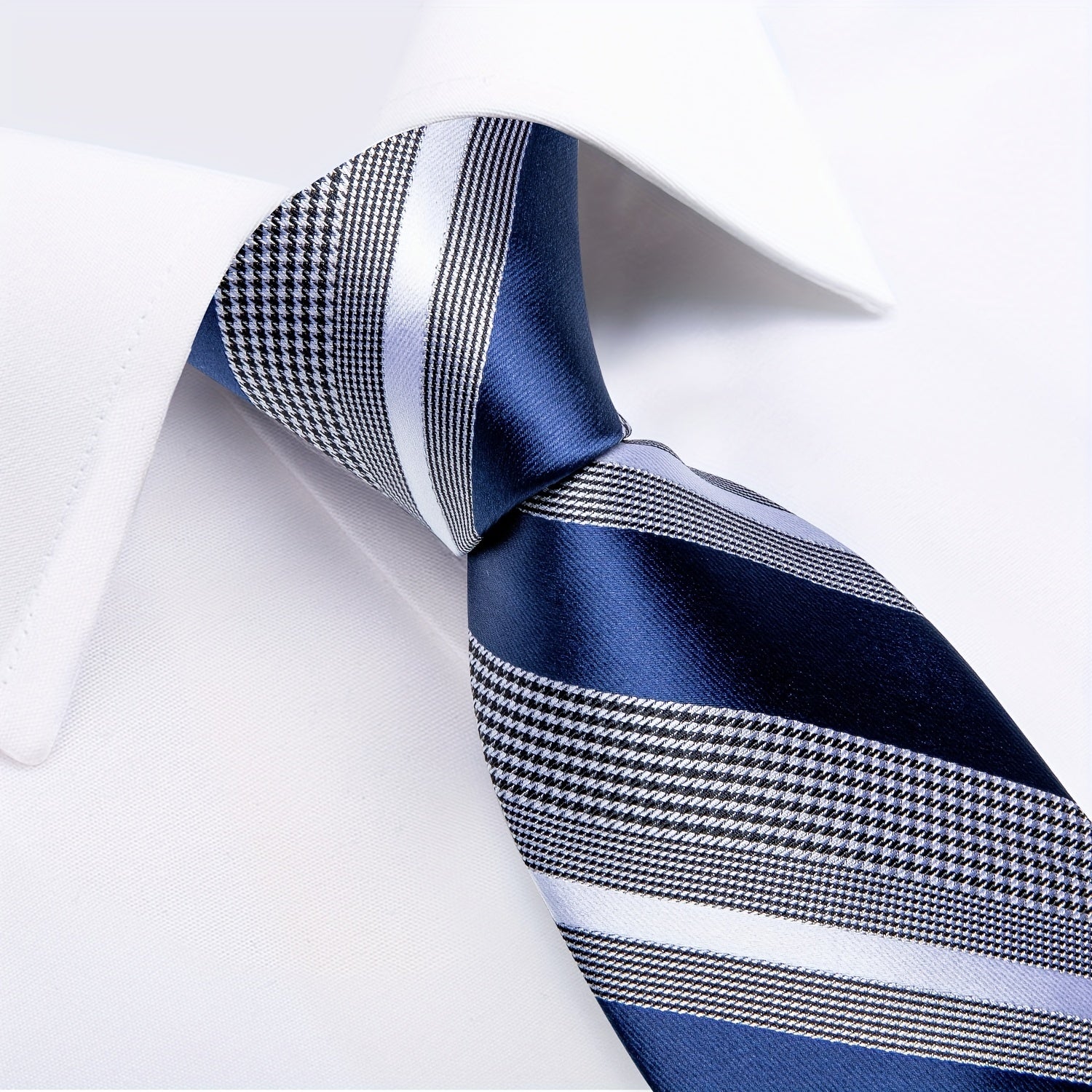 Men's Striped Necktie Set with Handkerchief and Cufflinks for Weddings and Business