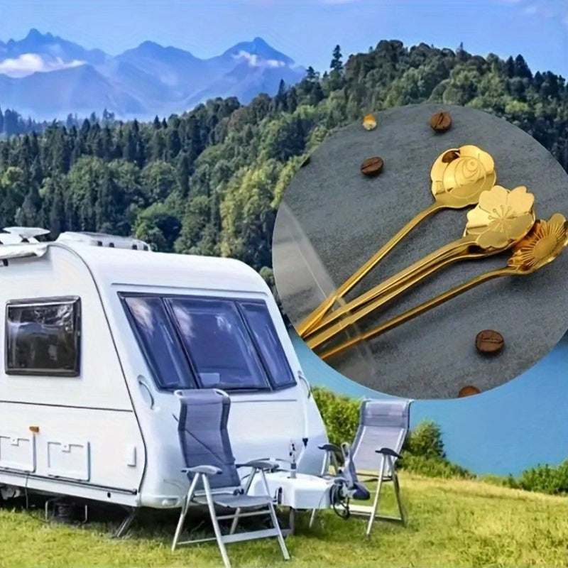 Set of 8 Stainless Steel Flower Design Coffee Spoons for Tea and Dessert