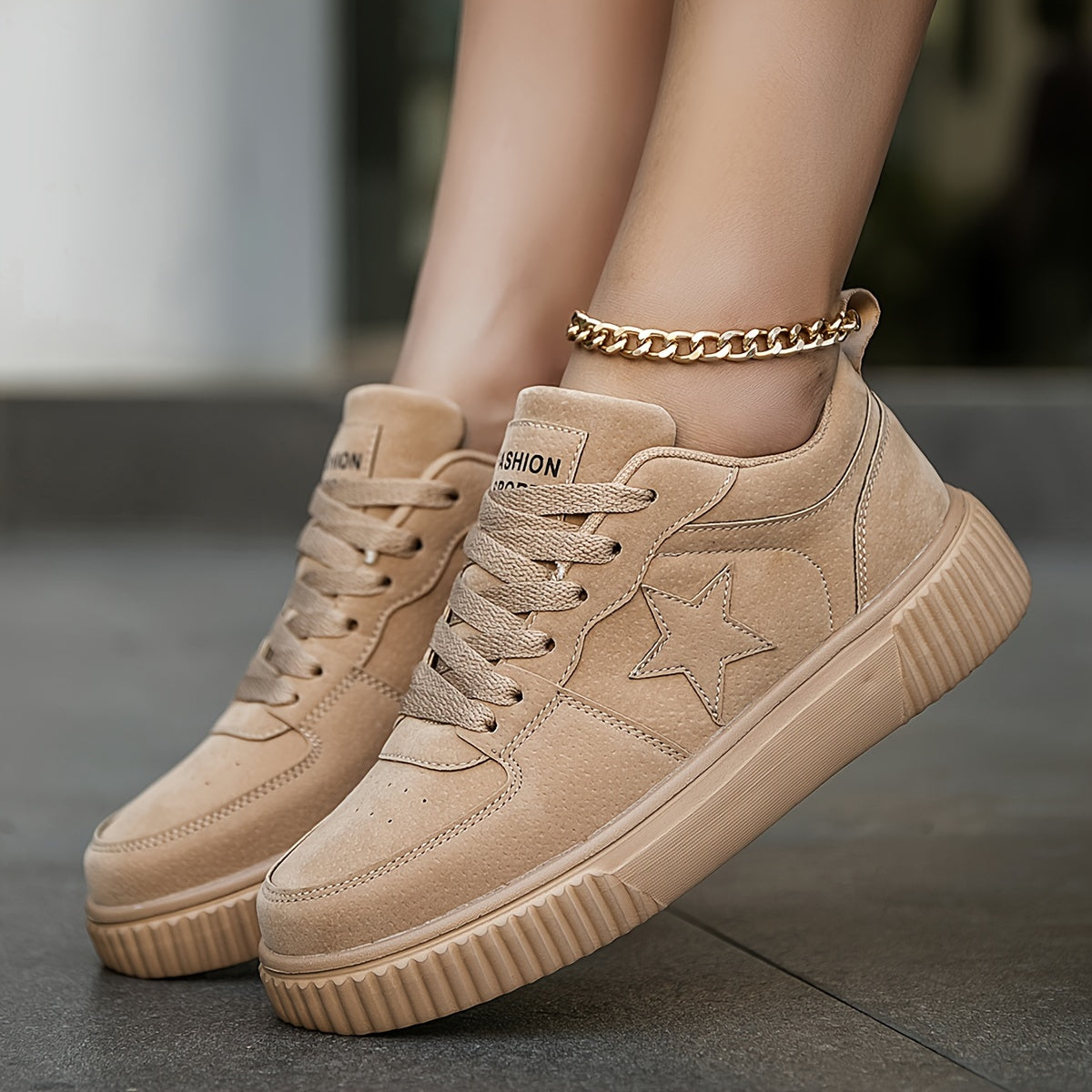 Women Minimalist Star Pattern Lace-Up Casual Sneakers Lightweight Low Top Shoes