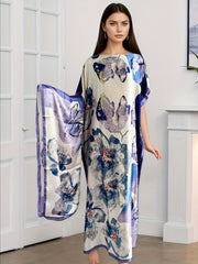 Plus Size Women's Maxi Dress Floral Batwing Sleeves Purple Blue Formal Casual