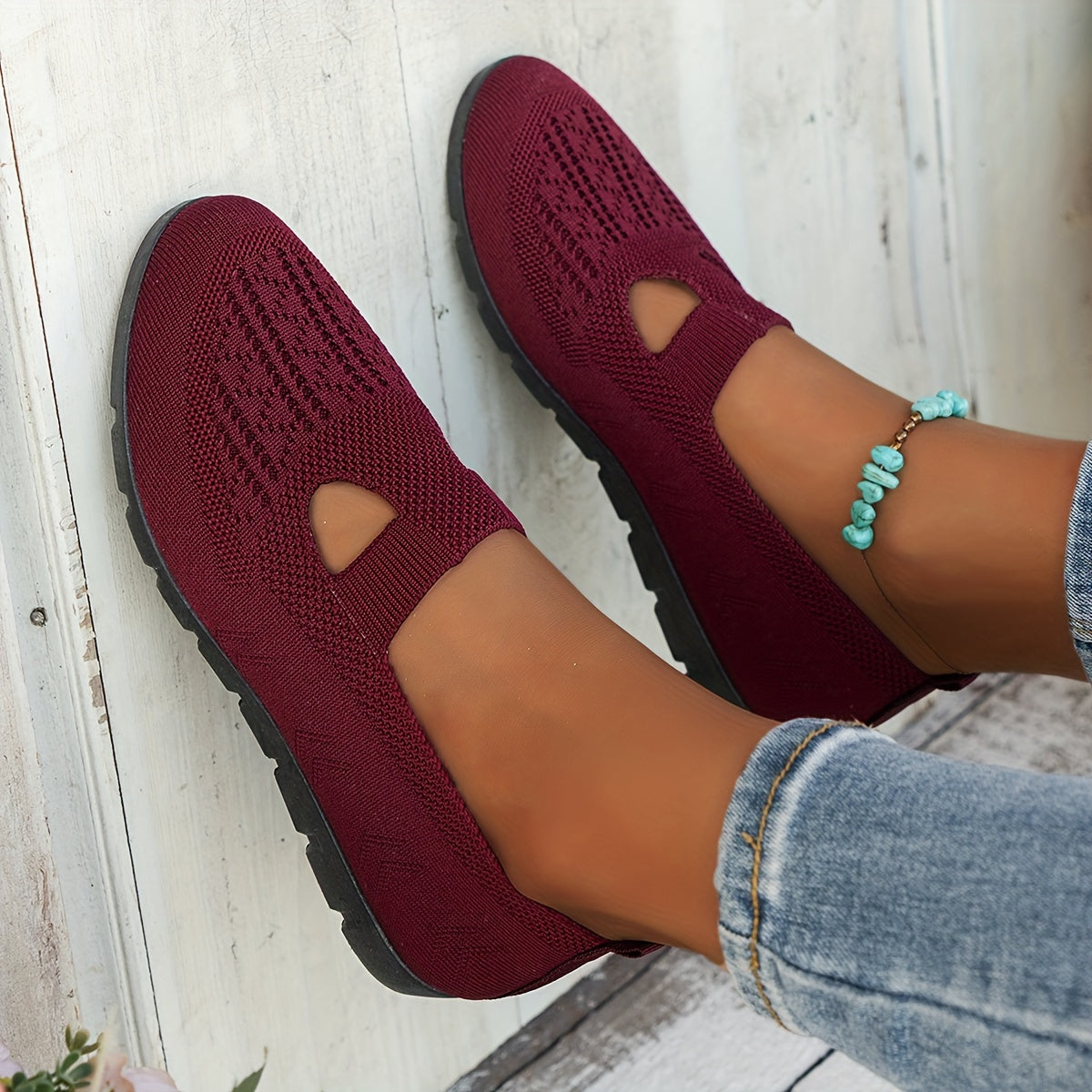 Zapatillas slip-on transpirables para mujer, zapatos planos casuales con suela de goma