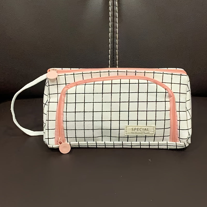 Canvas Triangle Pen Bag with Large Capacity Portable Office Stationery Storage Pencil Case