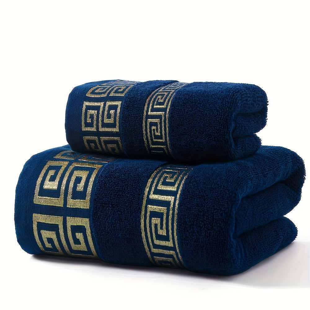 Set of 2 Cotton Geometric Jacquard Towels Bathroom Hand and Bath Towels Absorbent Quick-Drying Soft