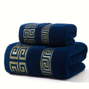 Set of 2 Cotton Geometric Jacquard Towels Bathroom Hand and Bath Towels Absorbent Quick-Drying Soft