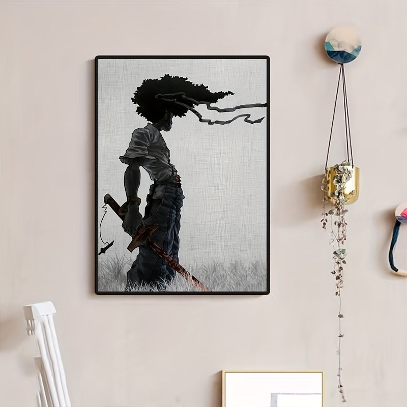 African Samurai Anime Wall Art Canvas Portrait Frameless Room Decor