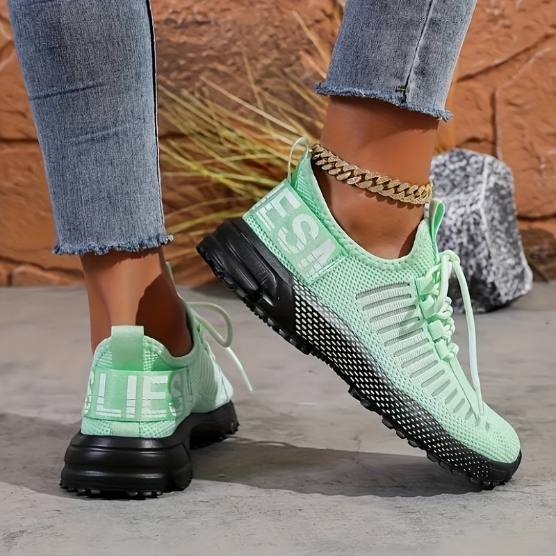 Women's Breathable Lightweight Knit Sneakers, Slip-Resistant PU Sole, Orange Accents