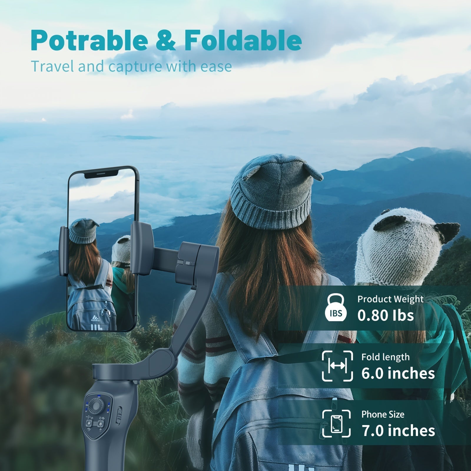 Smart 3-Axis Handheld Gimbal for Smooth Video and Vlogging with Wireless Gesture Control and Fill Light