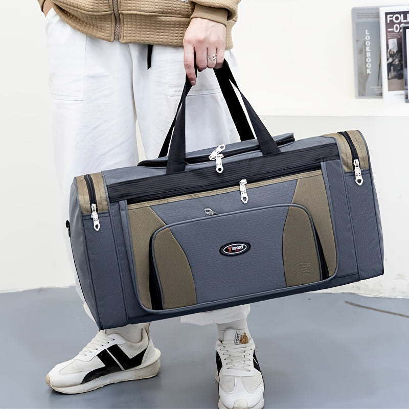 Large Capacity Nylon Travel Bag Black with Zipper Closure and Adjustable Shoulder Strap