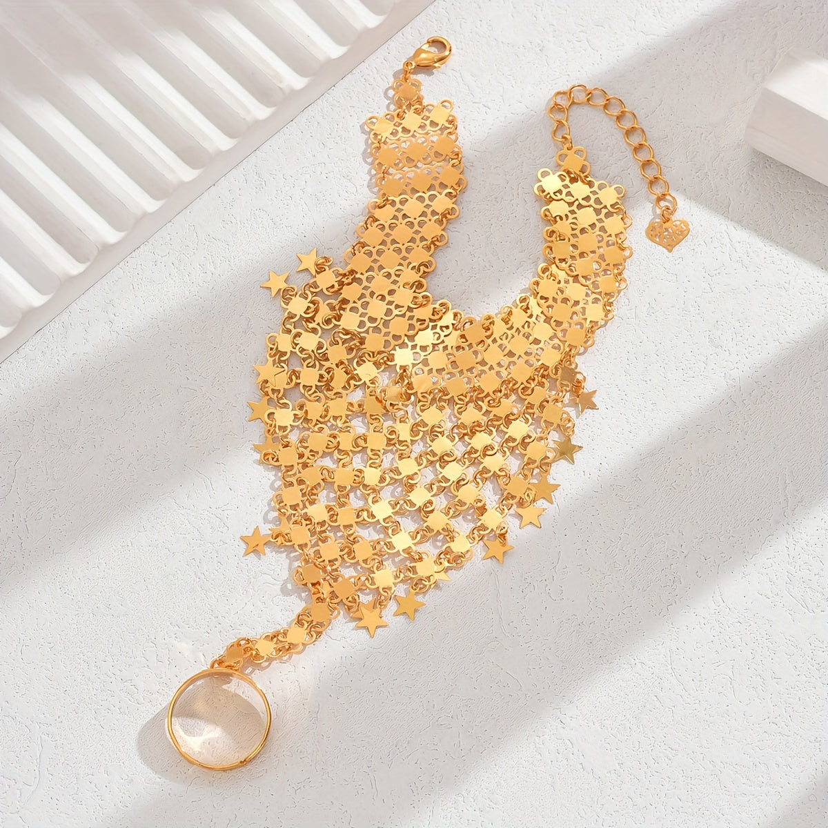 Gold-Plated Star Ring and Bracelet Set Vintage Charm Jewelry for Women