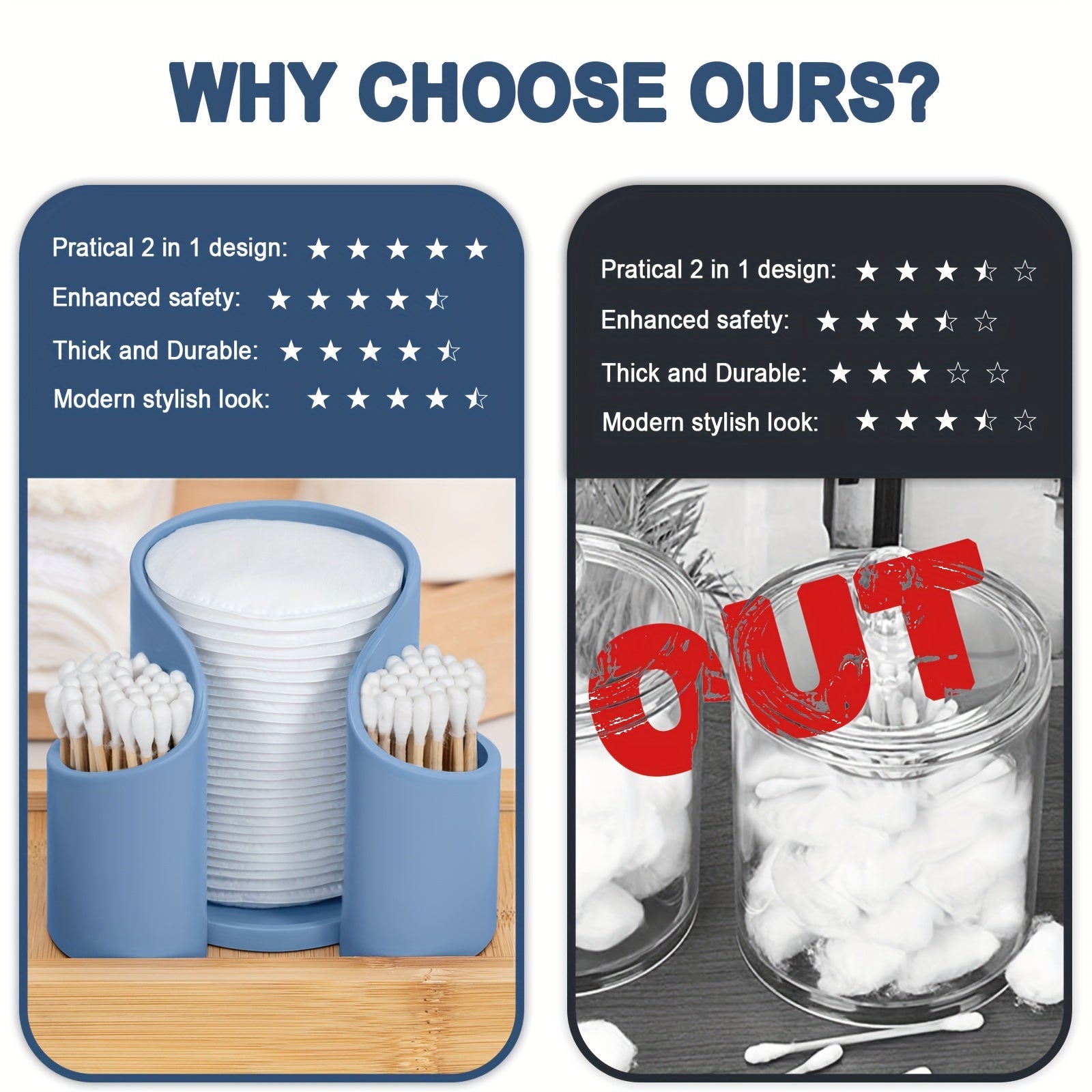 Keng qo'llaniladigan plastik dispenser, padlar va tish ipi uchun, stolda saqlash uchun. Elektr energiyasiz mustaqil ravishda ishlatilishi mumkin.