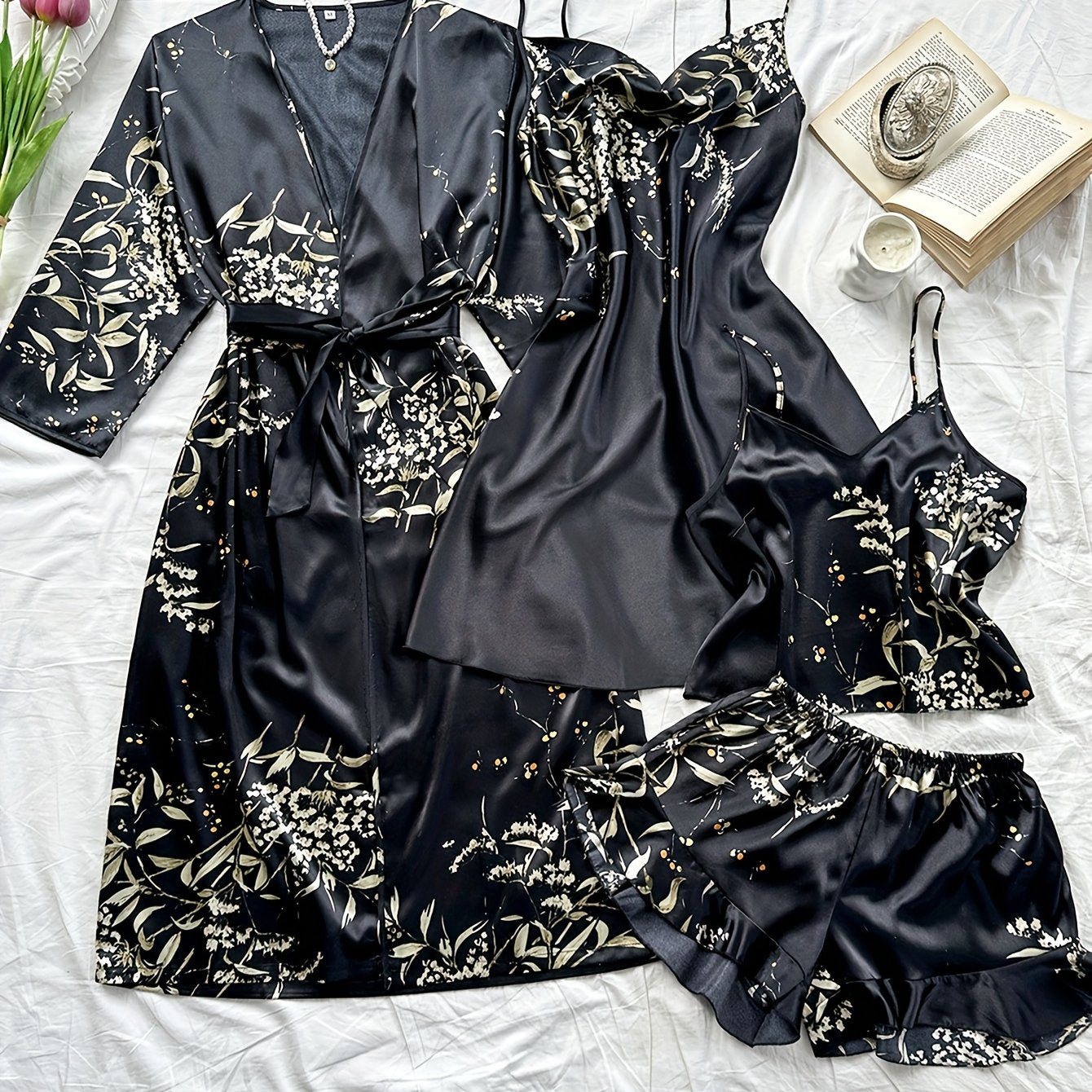 Plus Size Pajama Set Cherry Print Lightweight Polyester All-Season Short Set