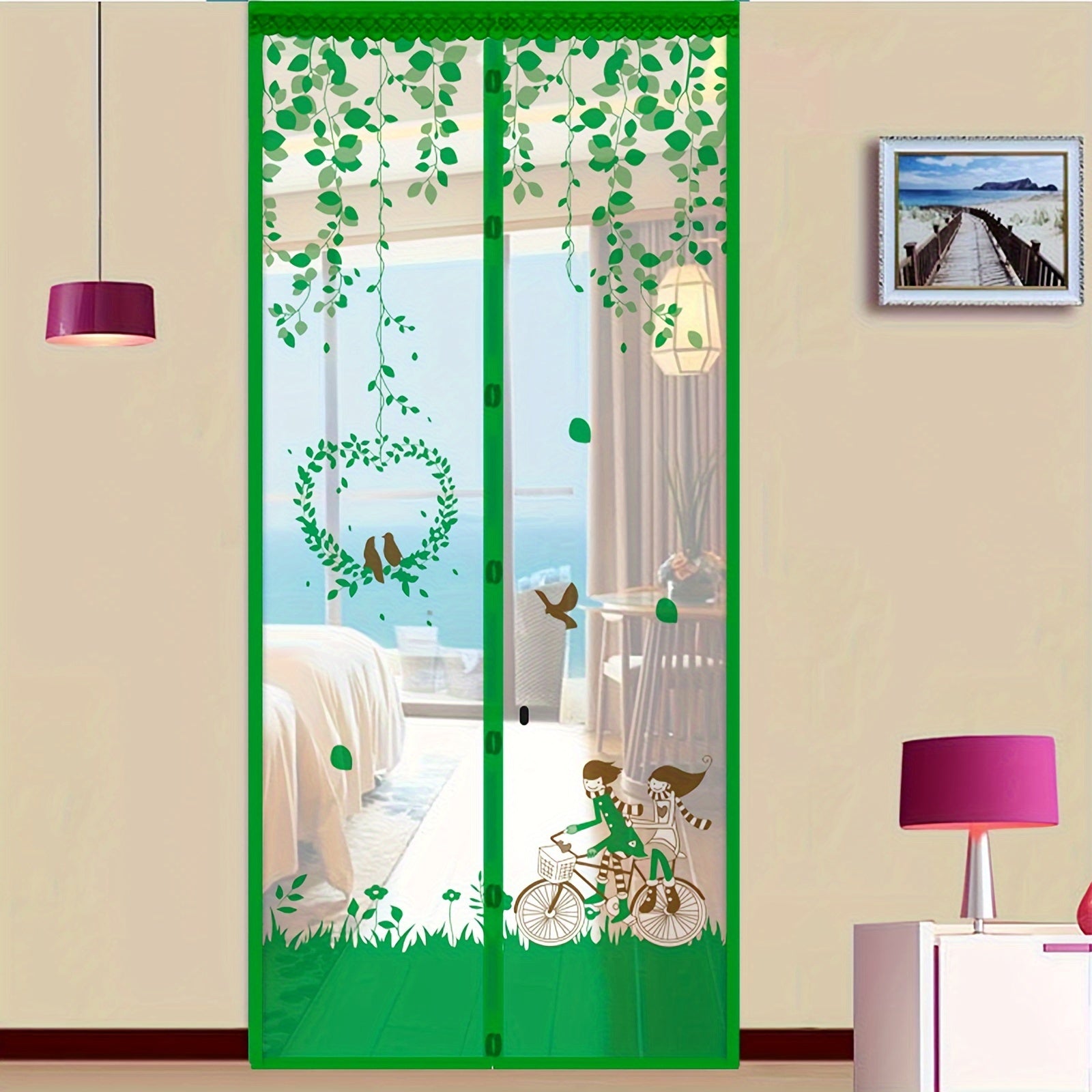 Woven Nylon Magnetic Screen Door with Self-Sealing Mesh Curtain for Pets and Kids