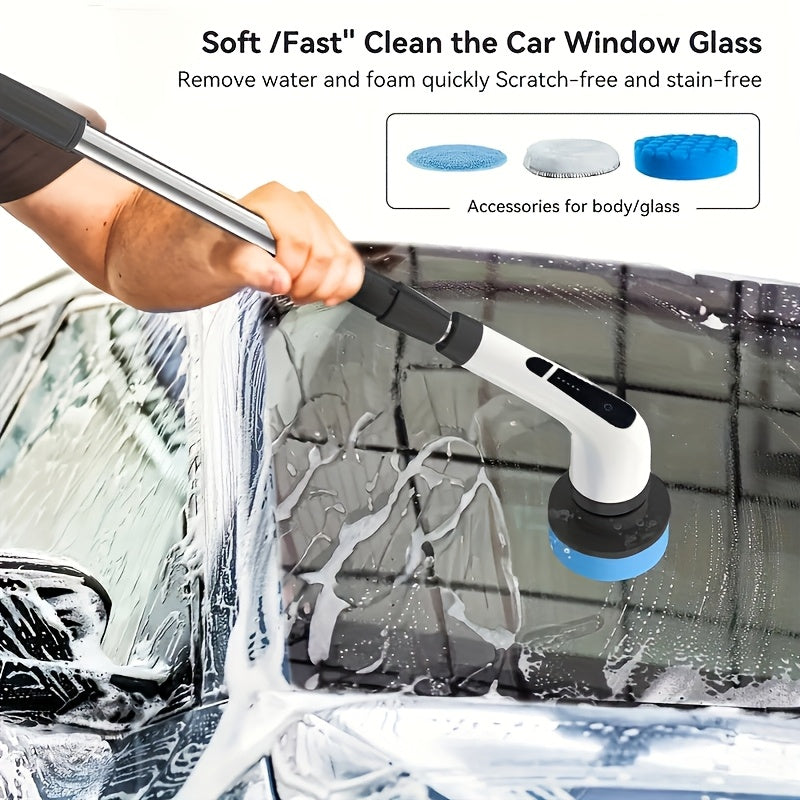 9-in-1 Electric Rotary Cleaning Brush with Extendable Stainless Steel Handle and Interchangeable Heads