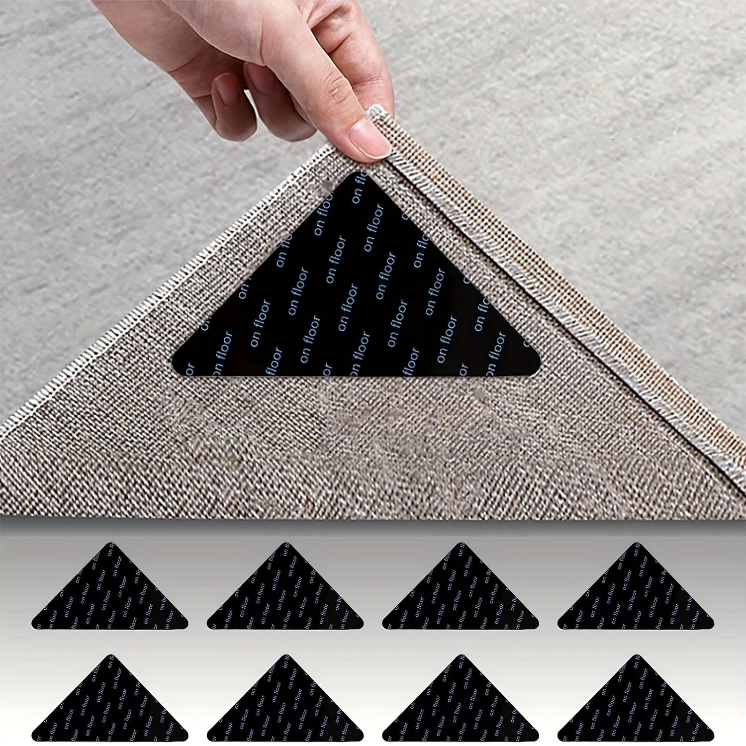 8/12pcs Black Triangle Rug Corner Pads Non-Slip Rug Grippers for Living Room and Bathroom