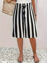 Women's Black White Striped Lightweight Casual Shorts for Summer