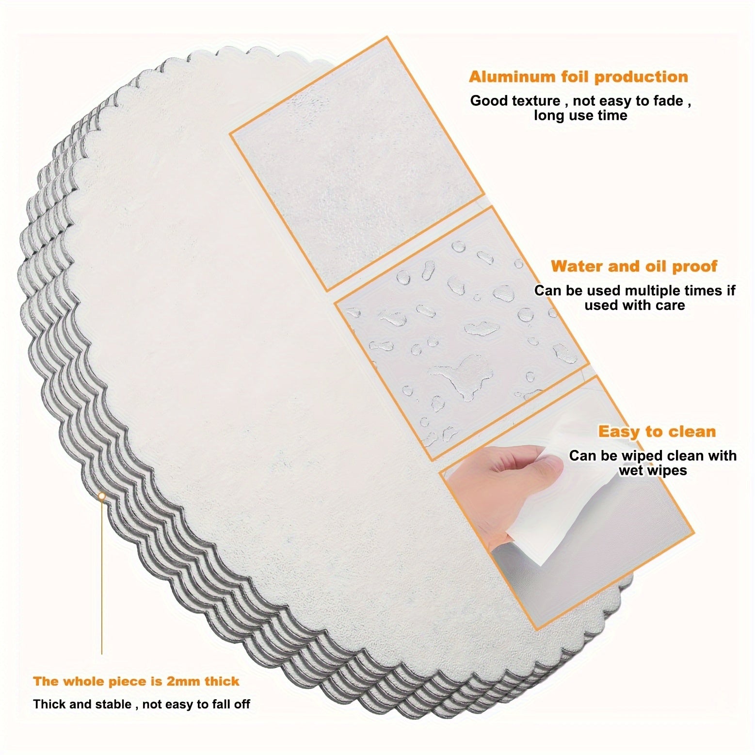 Set of 10 Silver Round Cake Boards with Scallop Edge, Disposable, Grease Proof