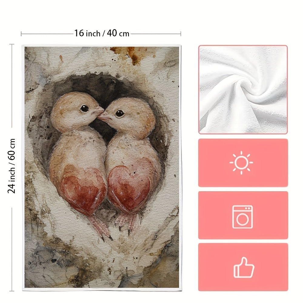 Set of 2 Valentine's Hatchlings Kitchen Towels 16x24 Inch Ultra Soft Absorbent