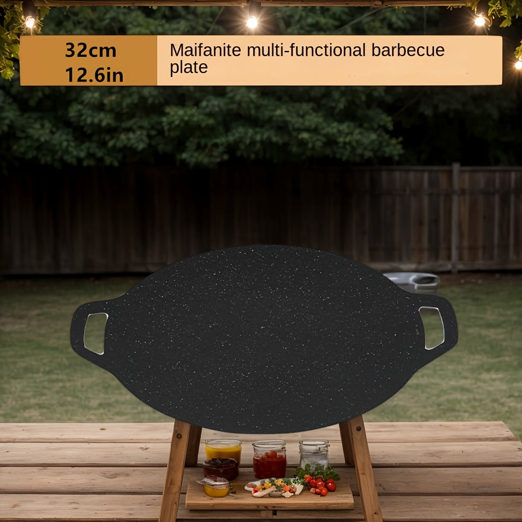 Cast Iron Grill Pan for Outdoor Camping and BBQ Non-Stick Stovetop Gas Grill