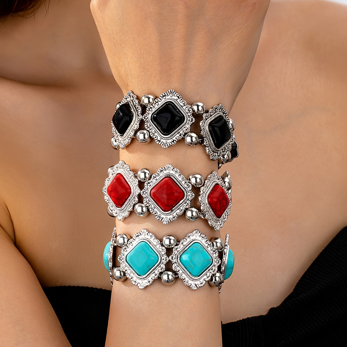 Boho Elastic Bracelet with Synthetic Crystal and Alloy for Women Mardi Gras Birthstone Gift