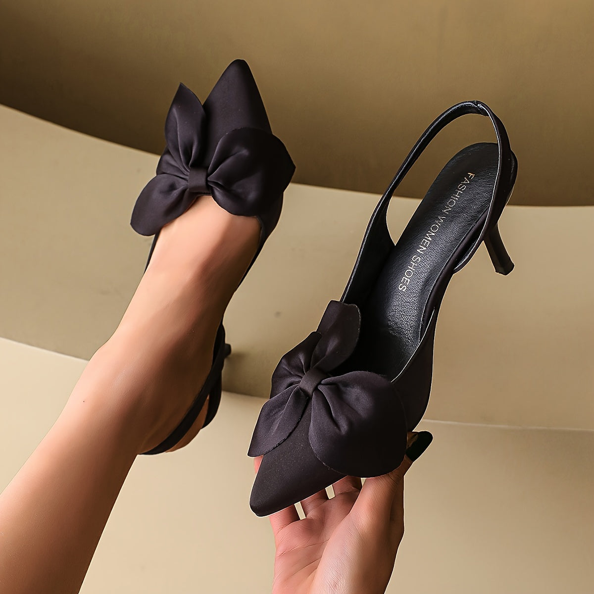 Women's Elegant Solid Color High Heel Sandals with Elastic Ankle Strap and Bowknot