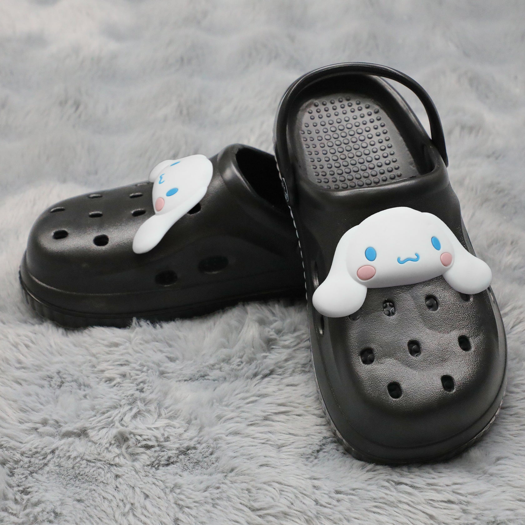 Unisex EVA Clog Slippers with Cartoon Pattern Black White Indoor Outdoor