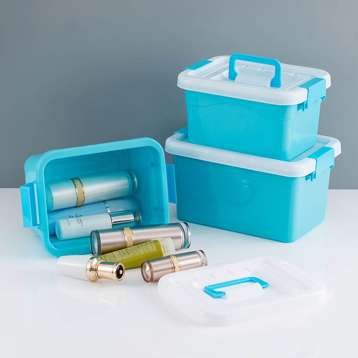 Set of 2 Plastic Storage Bins with Lids Moisture-Resistant Dustproof for Bathroom Toys Stationery