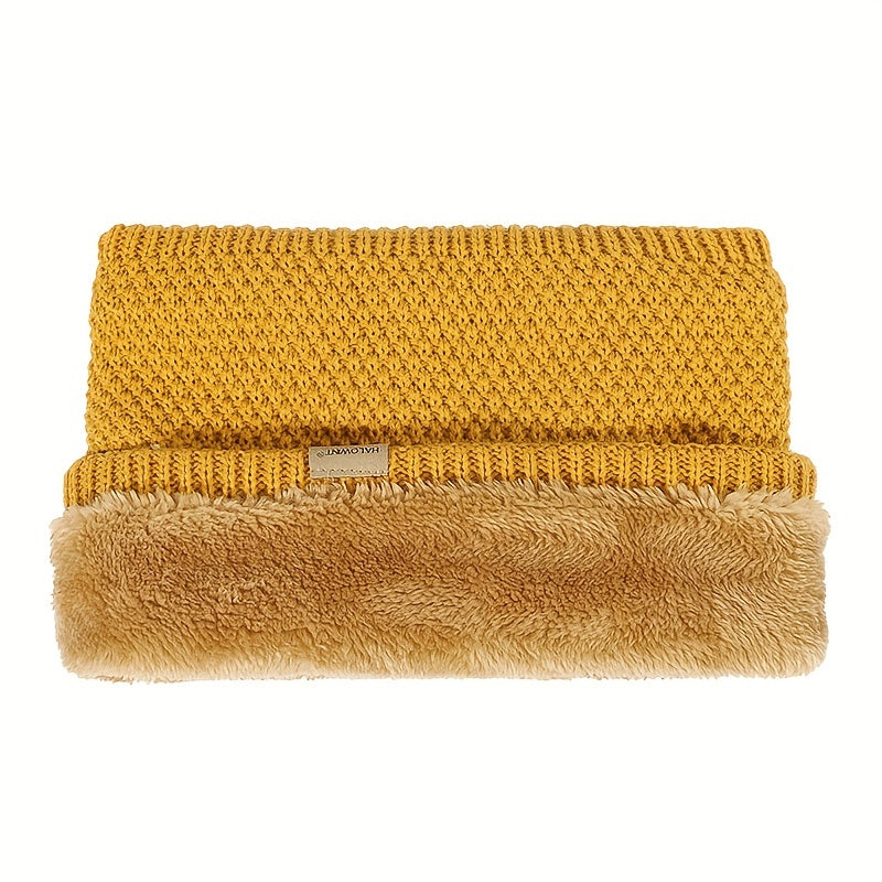 Black Knitted Fleece-Lined Scarf Windproof Neck Warmer for Skiing Cycling