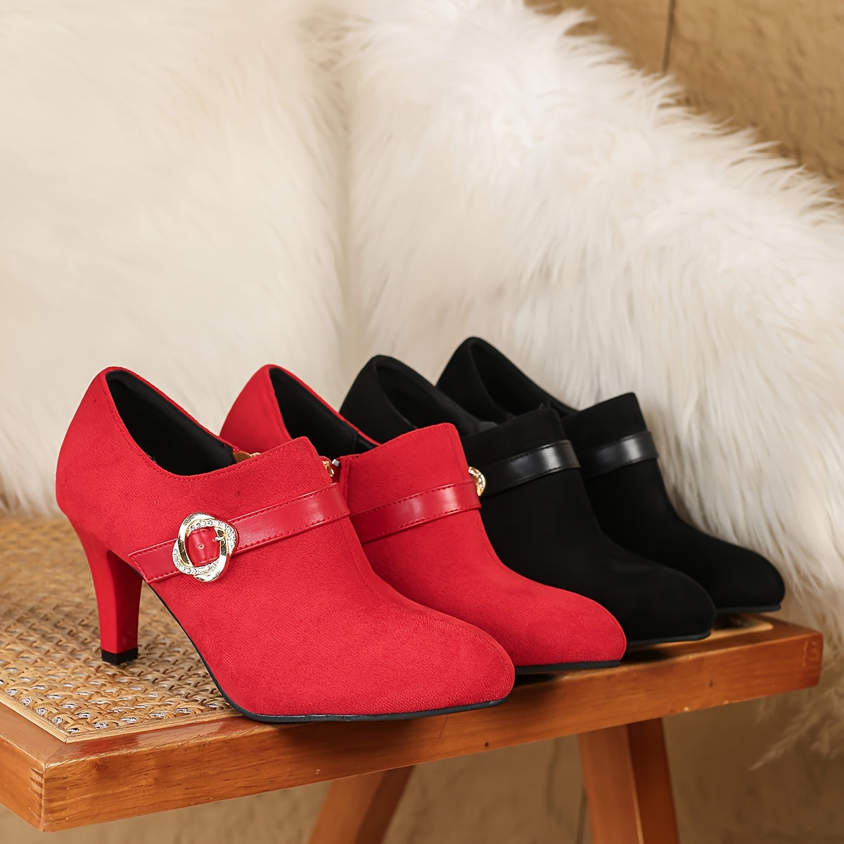 Women's Black Faux Leather Pointed Toe High Heels with Zipper