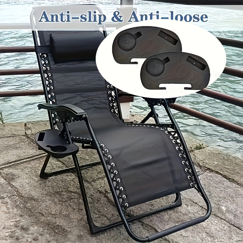 Black Plastic Portable Folding Chair Tray Table with Cup and Phone Holders