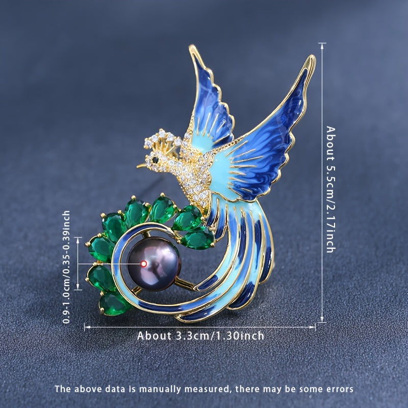 Vintage Black Pearl Brooch with Zirconia in Gift Box for Women