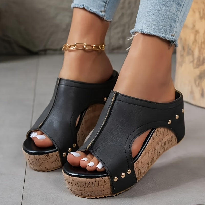 Women's Open Toe Wedge Sandals Brown Faux Cover Ankle Strap Summer Beach Shoes