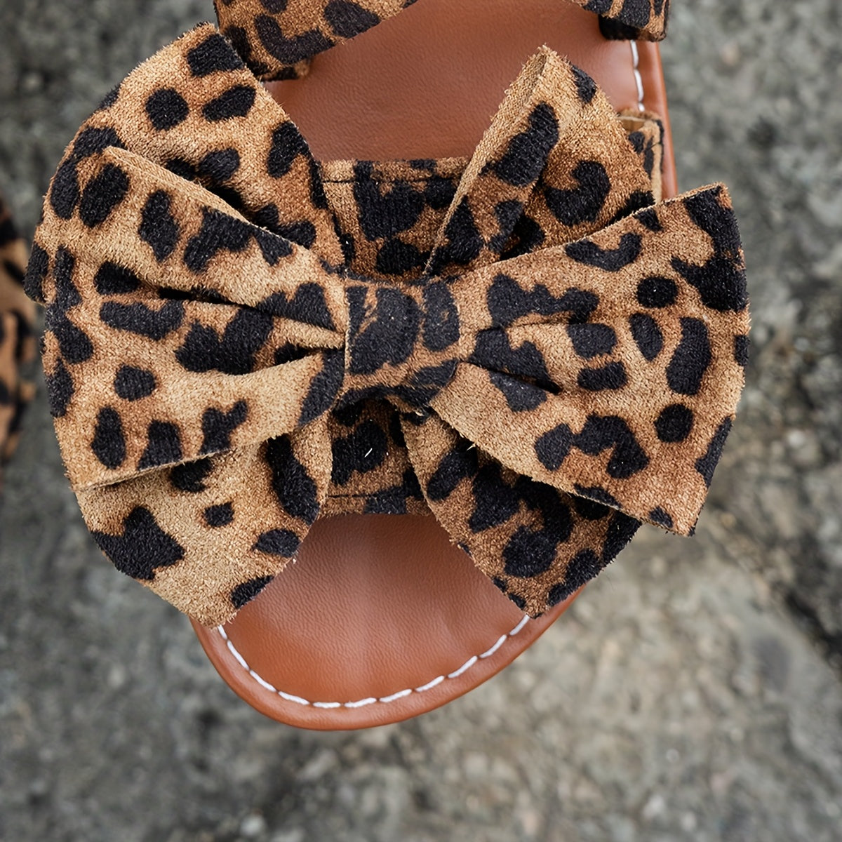 Women's Leopard Print Bow Sandals Open-Toe Adjustable Ankle Breathable Fabric
