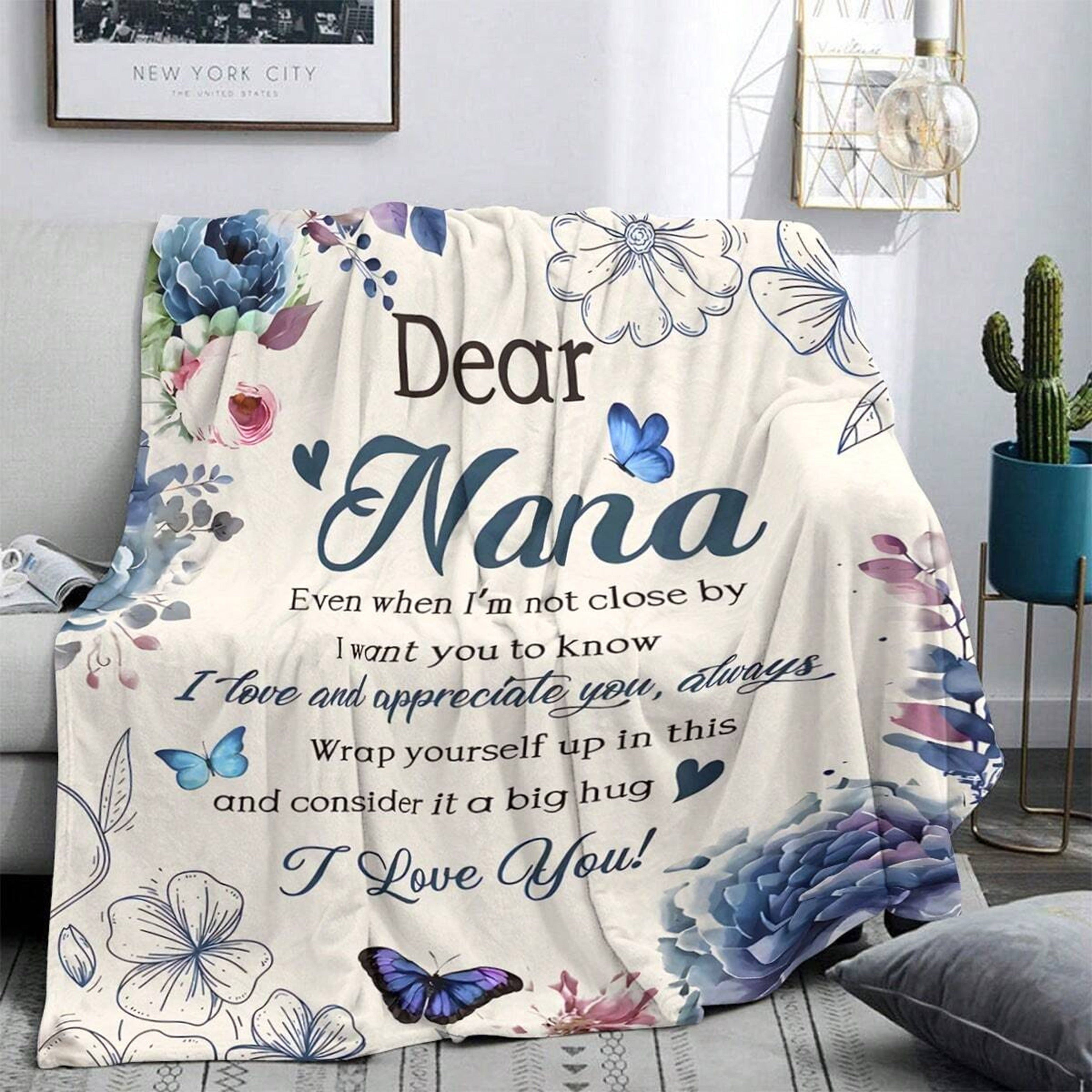 Custom Nana Love Letter Flannel Throw Blanket Stain-Resistant All-Season Woven Polyester