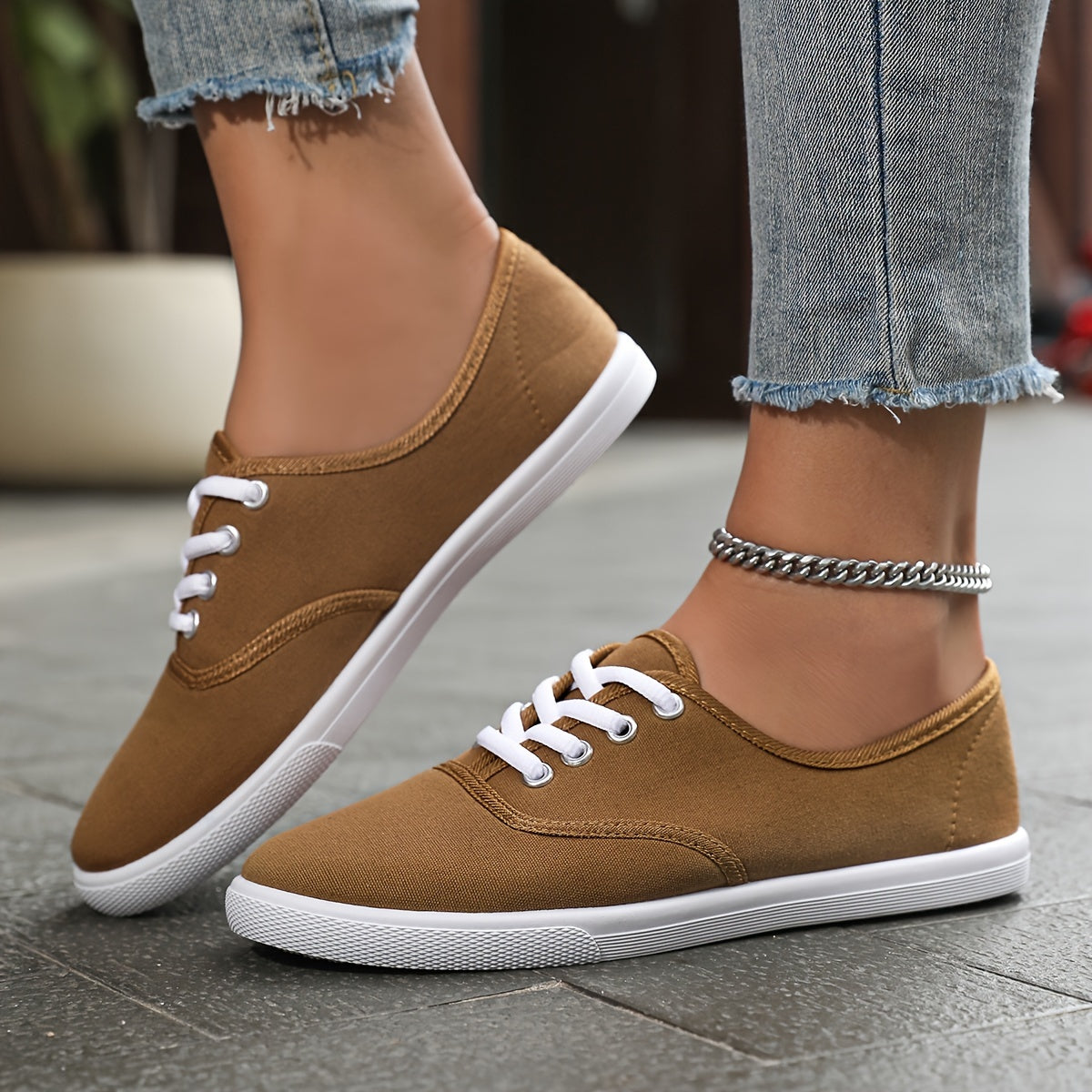 Women's Casual Sports Shoes, Anti-slip Lace-up Soft Sole Flat Bottom