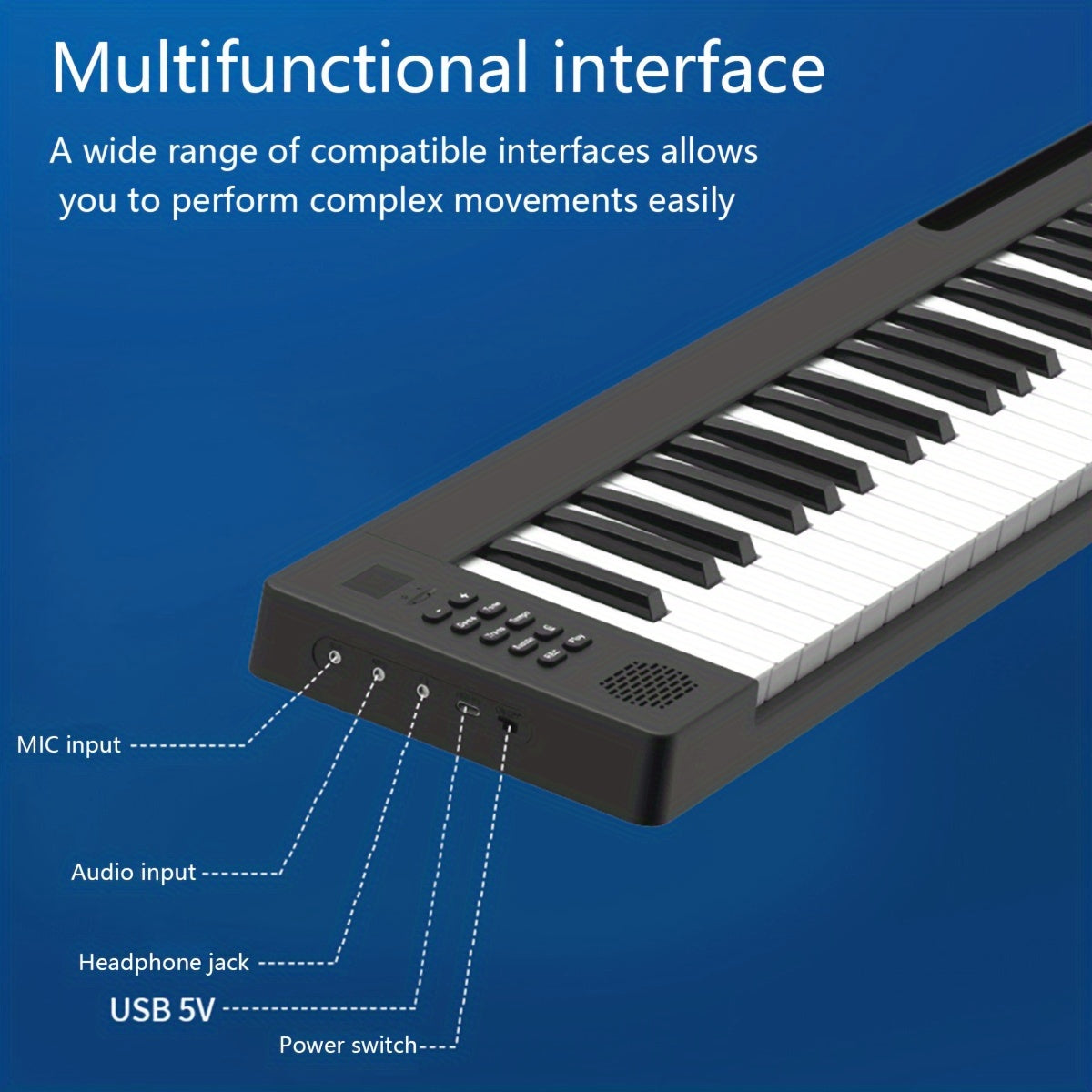 Electronic Piano Keyboard 88 Keys USB Rechargeable LED Display for Beginners Black