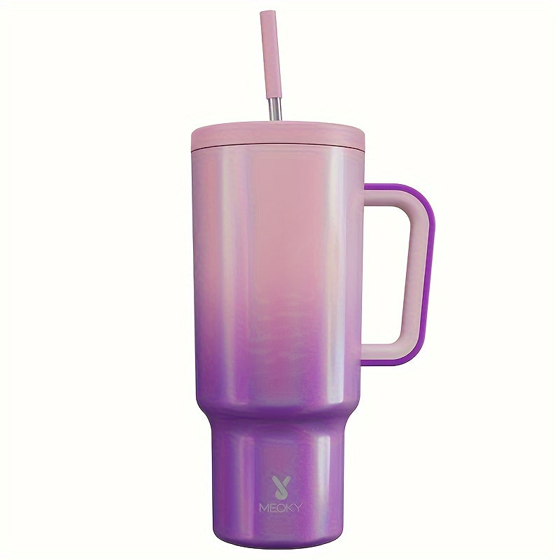 Vaso aislado de acero inoxidable de 40 oz con tapa, pajilla, asa y a prueba de fugas