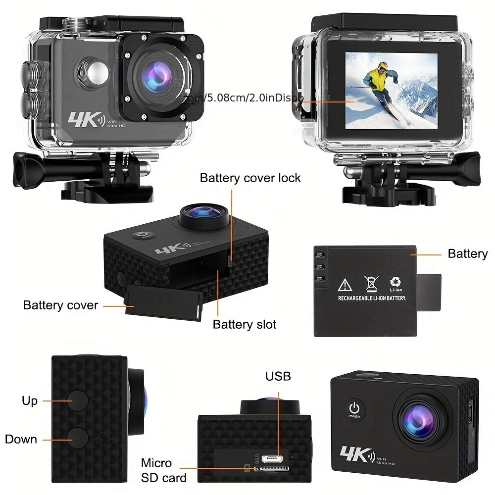 4K WiFi Action Camera with LCD Display Digital Zoom Waterproof 32GB Memory