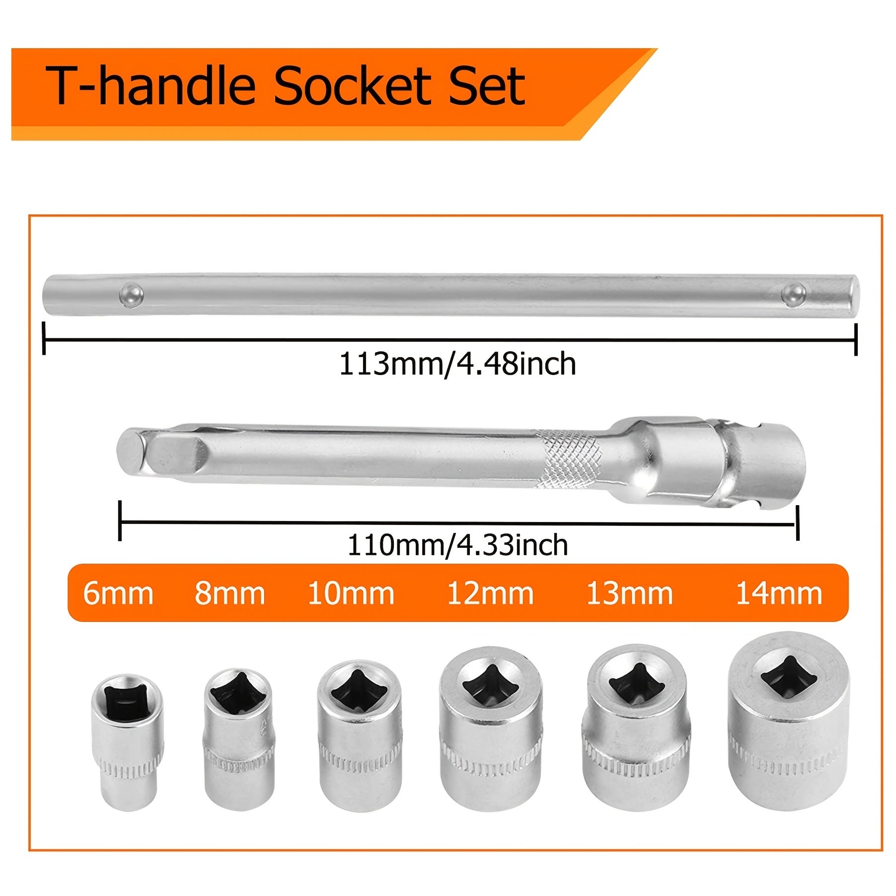 Mini T-Handle Folding Socket Set 1/4 Inch Drive Tool Kit for Motorcycle ATV UTV