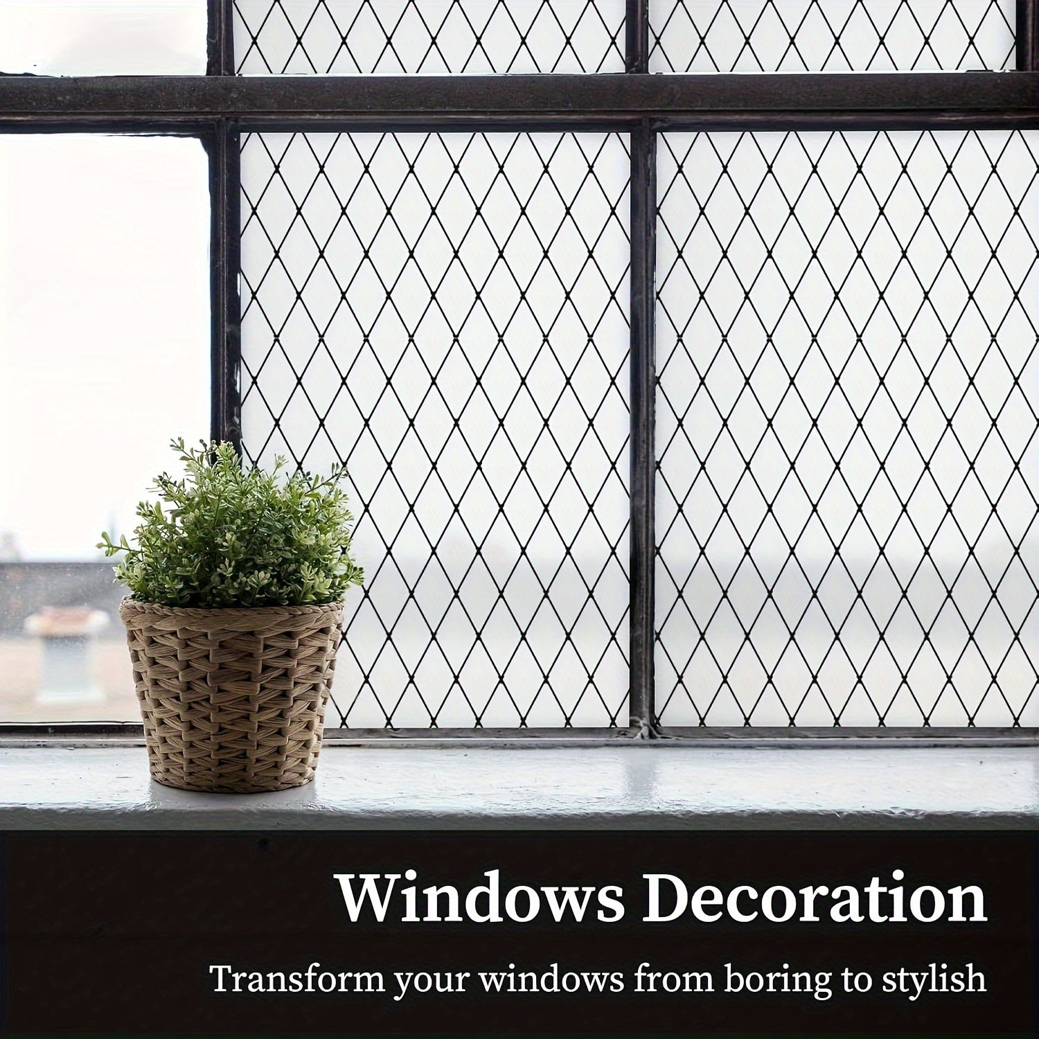 Black Lattice Privacy Window Film Frosted Glass Door Cover UV Protection 5Mil Static Cling