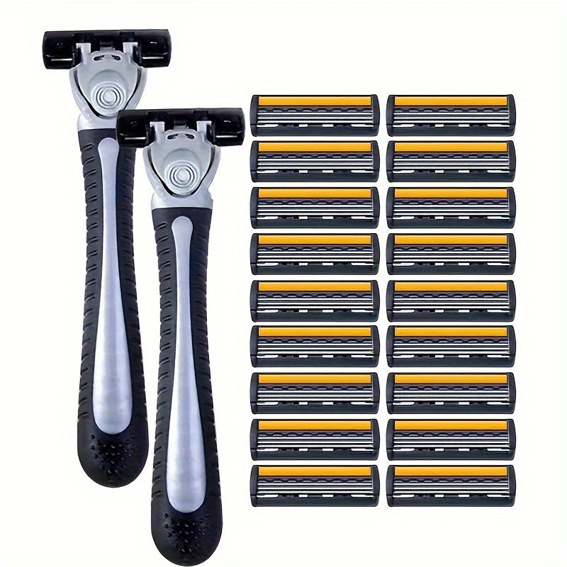 Men's Safety Razor for Facial Hair and Beard Grooming with Yellow Three-Layer Blade
