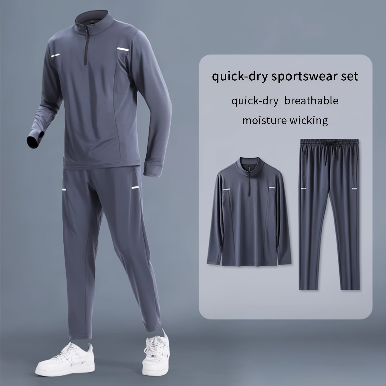 Men's Athletic Set Long Sleeve Zip-Up Jacket and Pants Breathable Moisture-Wicking Striped for Running Cycling Fitness