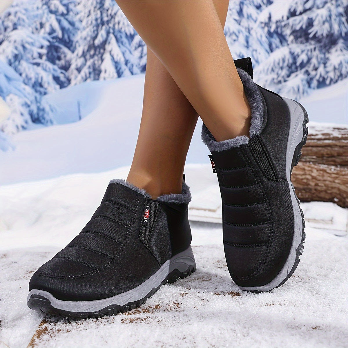 Women's Snow Boots Fleece Lined Slip-On Ankle Winter Waterproof Shoes
