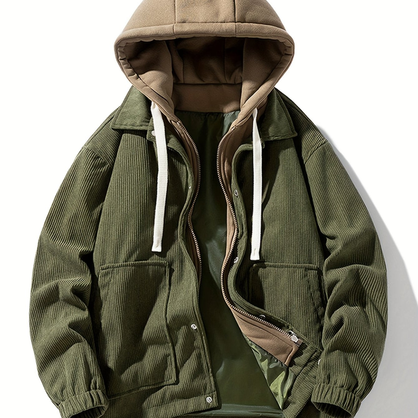 Men's Vintage Cargo Jacket with Hood Polyester Long Sleeve Casual