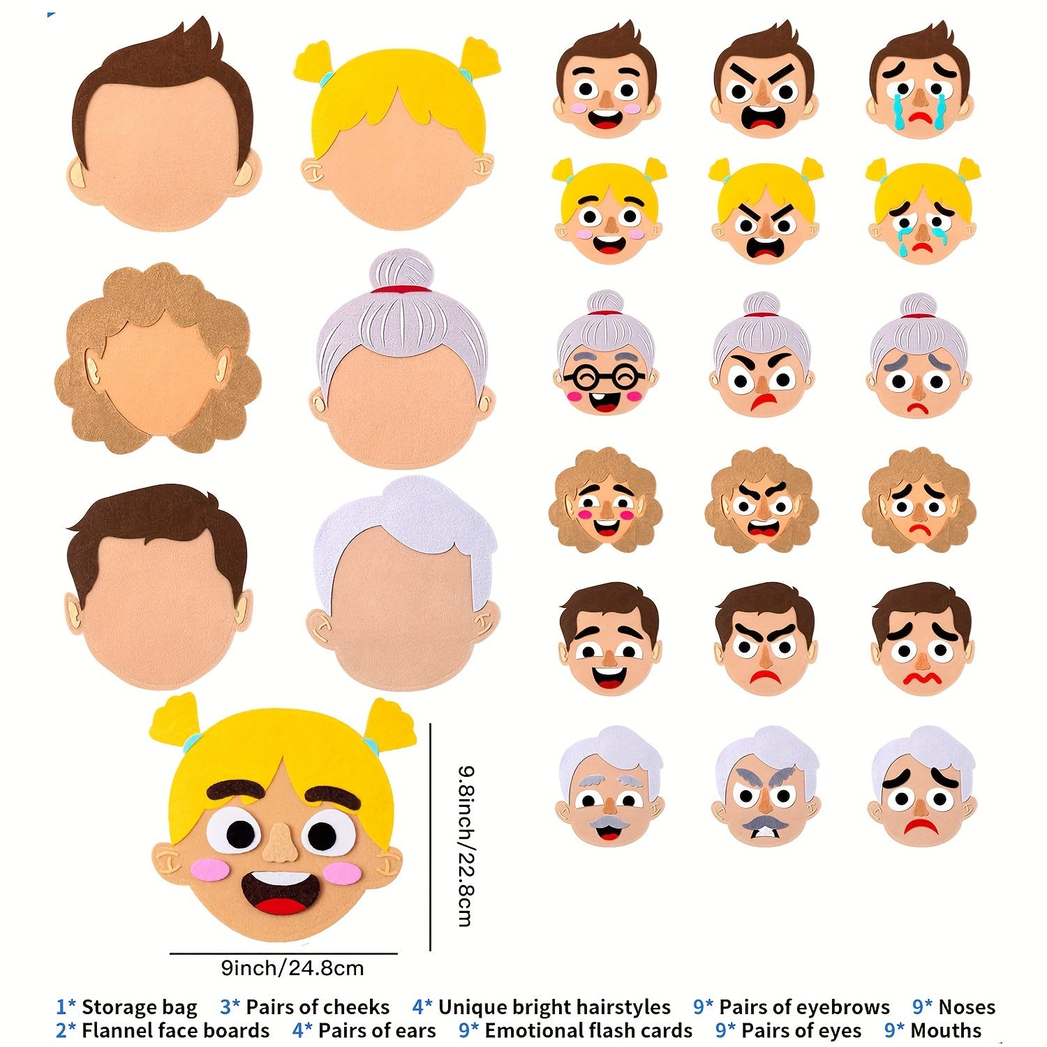 116-Piece Social Emotional Learning Games Set with Family Face Mood Board and Sensory Toys