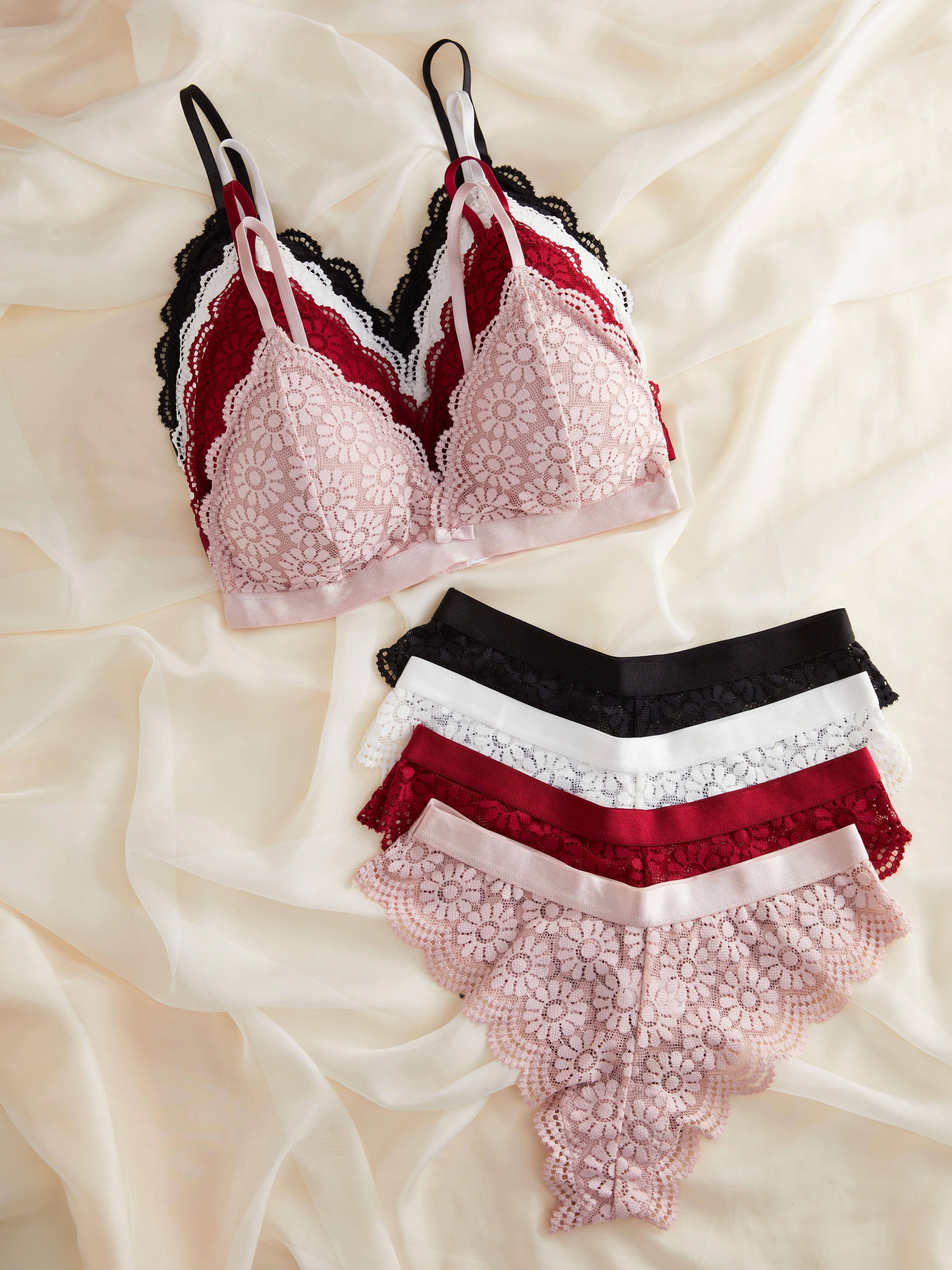 Floral Lace Lingerie Set with Triangle Cups and Scallop Trim Panties